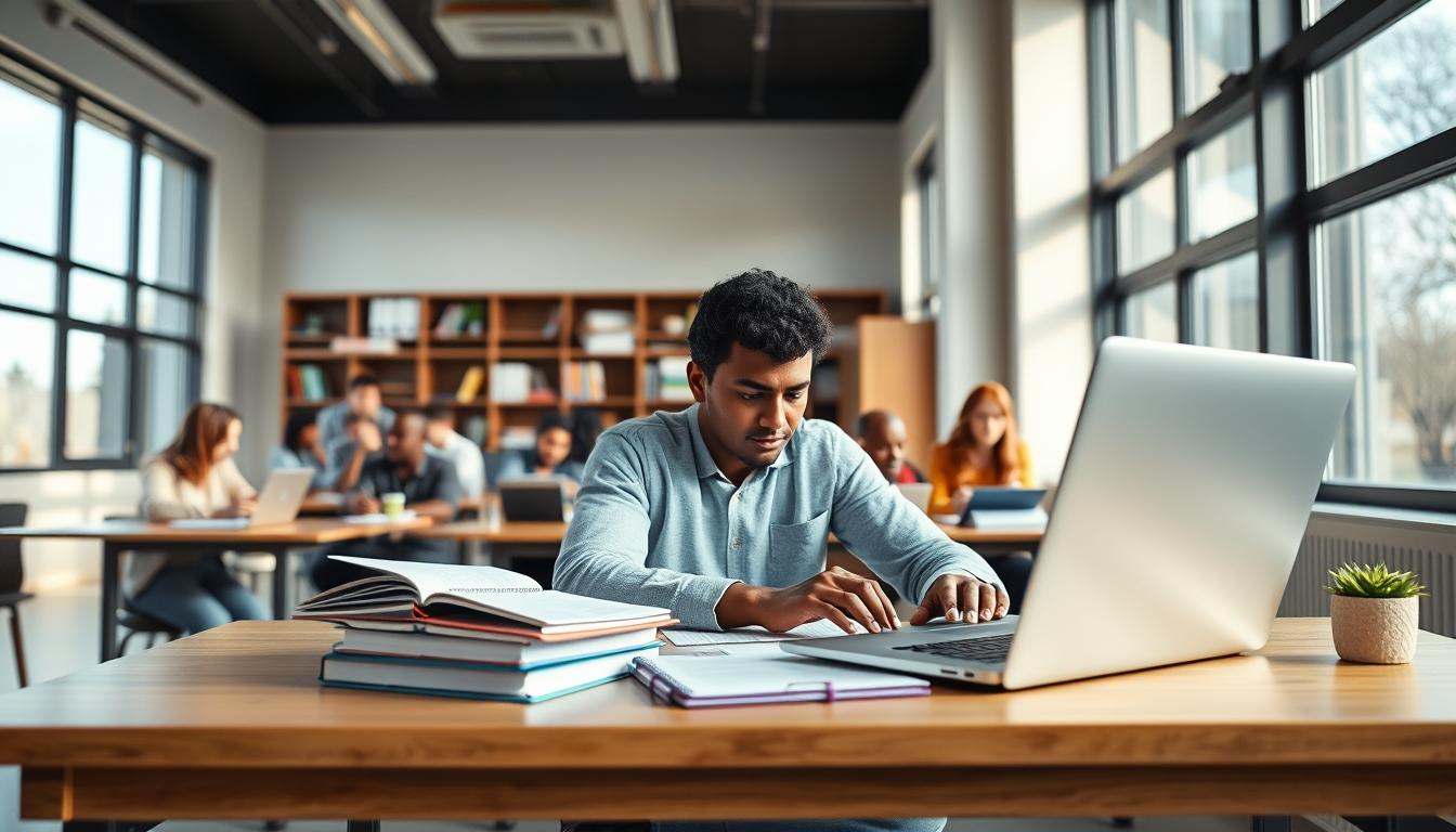 Student using learning strategies while studying